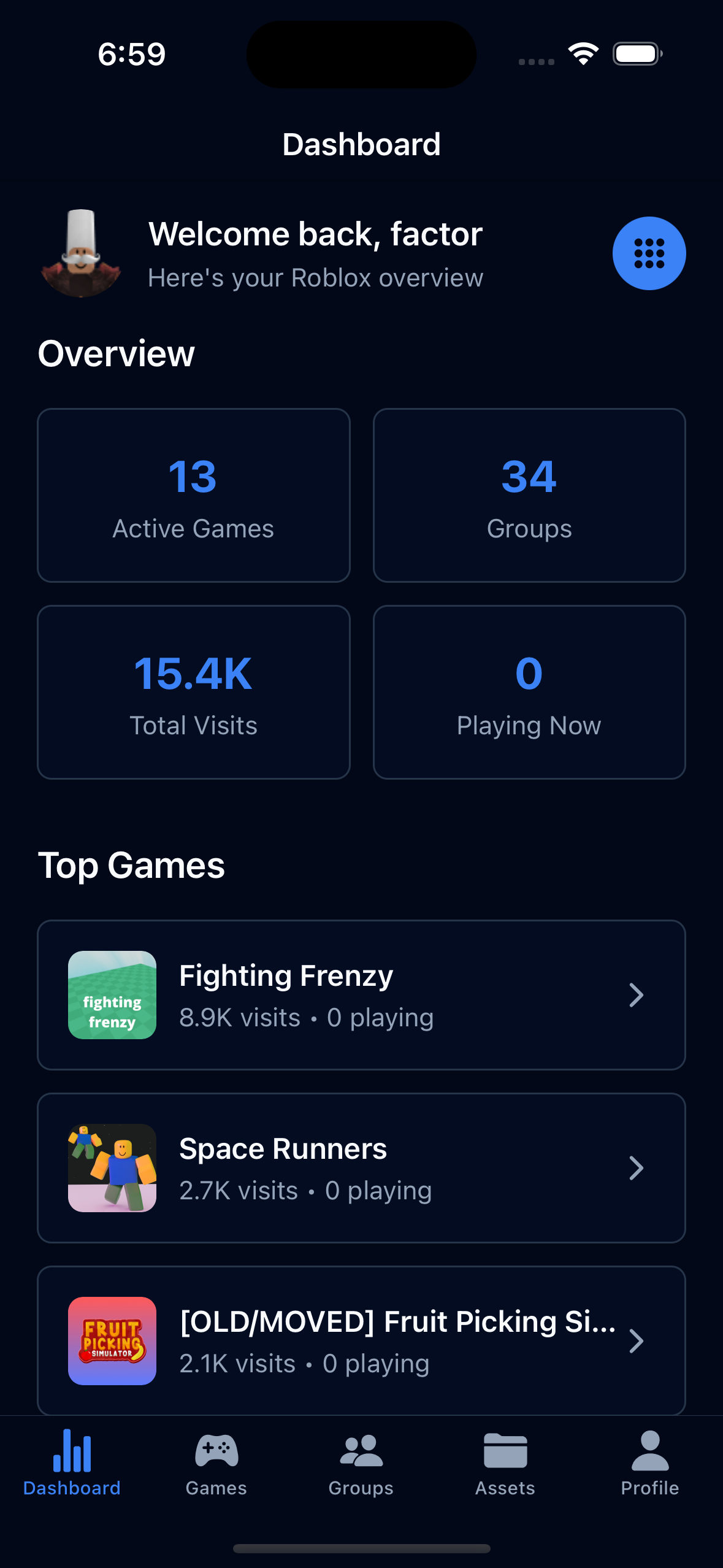 RoPilot dashboard showing live game stats