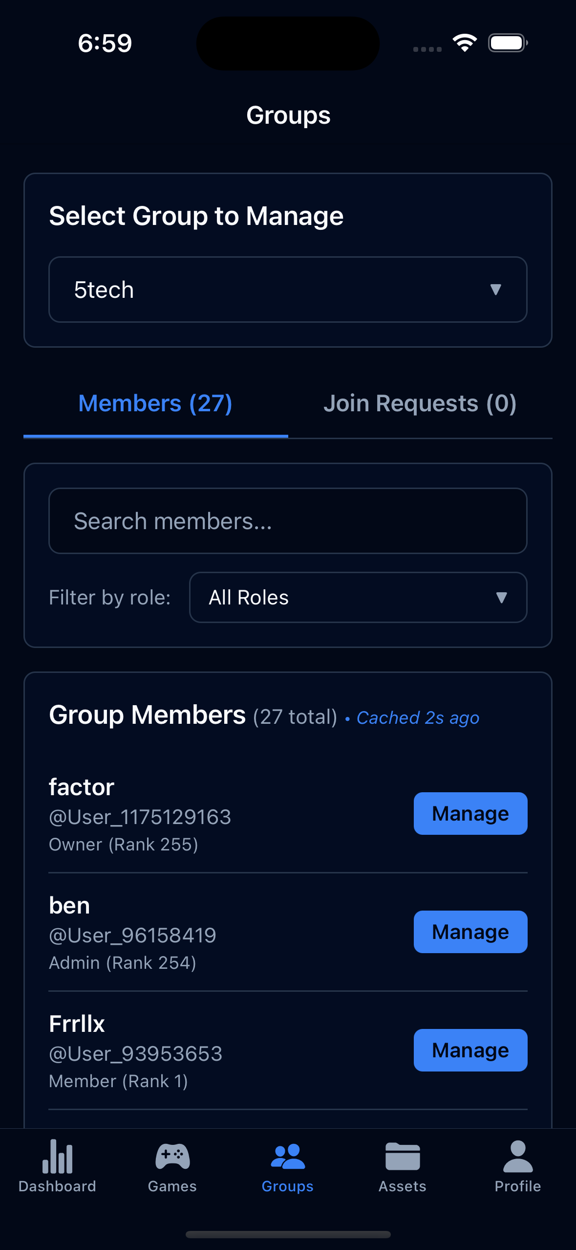 RoPilot Groups screen
